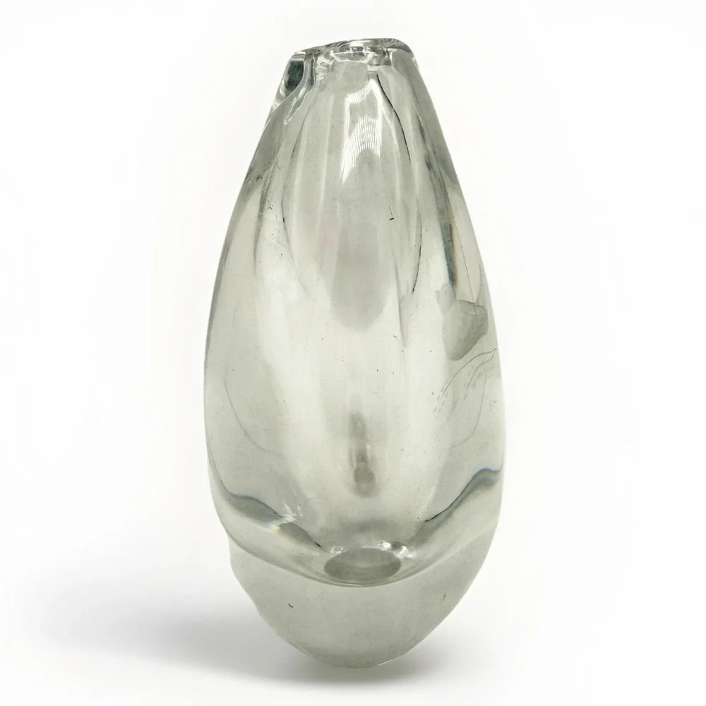 Vintage Orrefors Crystal Bud Vase Signed Scandinavian Art Glass Etched Bird